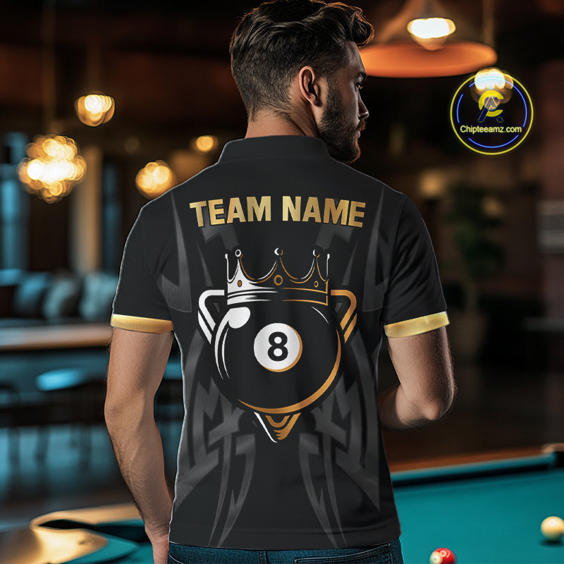 Black And Gold 8 Ball Crown Billiard Shirts For Men Custom Tribal Pool Team Jersey Polo & 1/4 Zip TDM6229