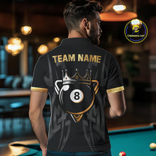 Load image into Gallery viewer, Black And Gold 8 Ball Crown Billiard Shirts For Men Custom Tribal Pool Team Jersey Polo &amp; 1/4 Zip TDM6229