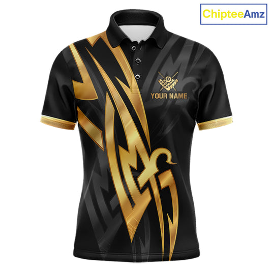 Black And Gold 8 Ball Crown Billiard Shirts For Men Custom Tribal Pool Team Jersey Polo & 1/4 Zip TDM6229