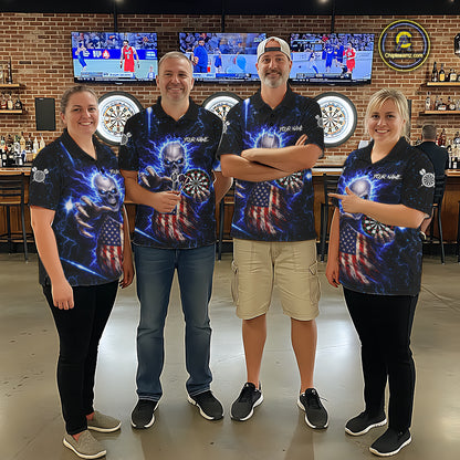 Blue Lightning US Flag Skull Darts Shirt For Men Custom Darts Jersey Team Polo & Quarter Zip TDM6231