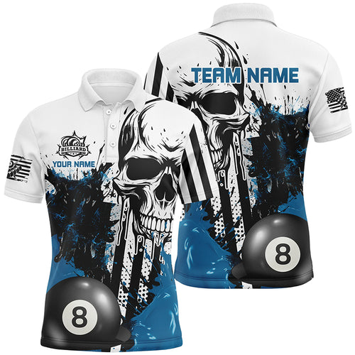Personalized Blue Grunge Skull Billiards Shirts For Men Custom Retro Billiard Team Jerseys Attire TDM1563