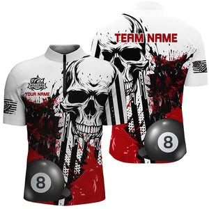 Personalized Red Grunge Skull Billiards Shirts For Men Custom Retro Billiard Team Jerseys Attire TDM1564