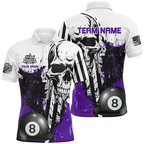 Personalized Purple Grunge Skull Billiards Shirts For Men Custom Retro Billiard Team Jerseys Attire TDM1565