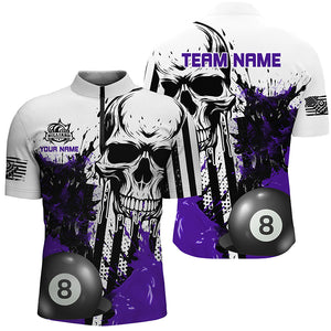 Personalized Purple Grunge Skull Billiards Shirts For Men Custom Retro Billiard Team Jerseys Attire TDM1565