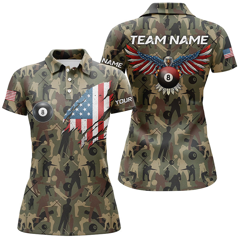 American Eagle Flag Billiard Camouflage Full Printing Women Polo Shirts Custom Billiard Clothing TDM0476