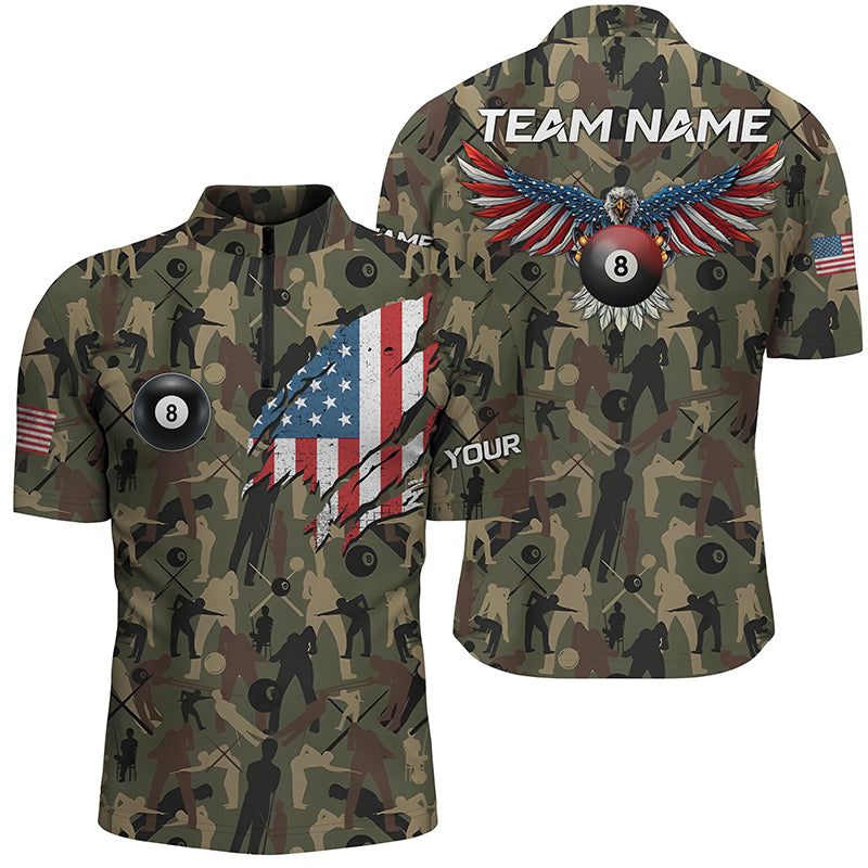 USA Eagle Flag Billiard Camo Full Printed Men Quarter-Zip Shirts Custom Billiard Clothing TDM0476