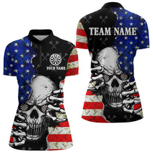 Load image into Gallery viewer, Personalized American Flag Menacing Skull Dart Shirts For Women, Patriotic Cool Dart Team Jerseys TDM3125