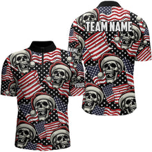 Load image into Gallery viewer, American Flag Santa Skull Custom Christmas Billiard Shirts For Men, Patriotic Xmas Billiard Jersey TDM3127