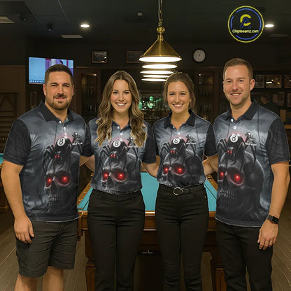 Personalized Spider 8 Ball Pool Skull Billiard Shirt For Women, Billiard Team Jersey Polo & 1/4 Zip TDM5640