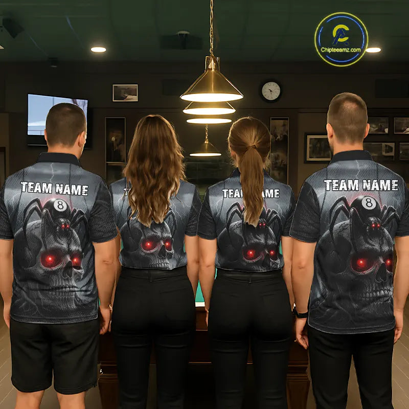 Personalized Spider 8 Ball Pool Skull Billiard Shirt For Women, Billiard Team Jersey Polo & 1/4 Zip TDM5640