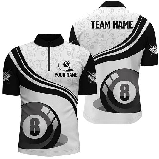 Black White Custom Men Billiard Quarter-Zip Shirt Customized 8 Ball Pool Shirts For Pooler TDM1038