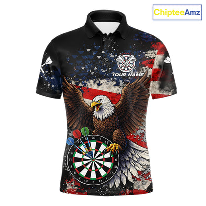 Grunge American Flag Eagle Darts Shirt For Men Custom Patriotic Darts Team Jersey Polo & 1/4 Zip TDM6002