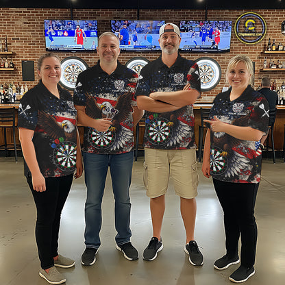 Grunge American Flag Eagle Darts Shirt For Men Custom Patriotic Darts Team Jersey Polo & 1/4 Zip TDM6002