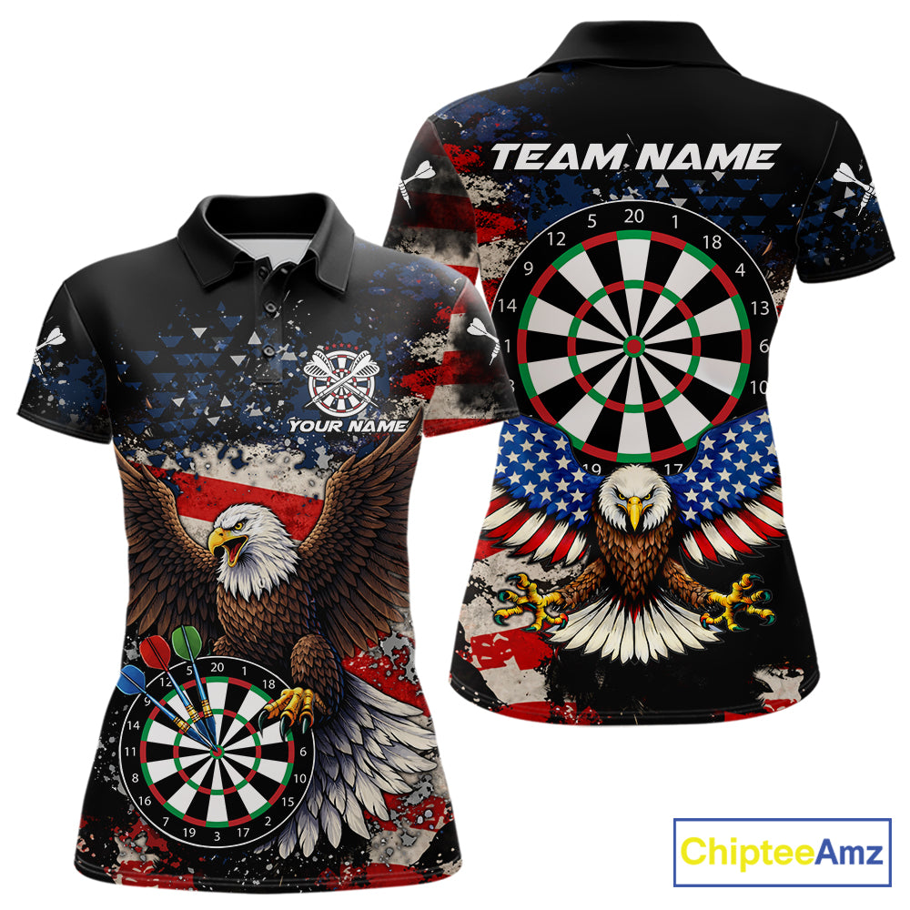 Grunge American Flag Eagle Darts Shirt For Women Custom Patriotic Darts Team Jersey Polo & 1/4 Zip TDM6002