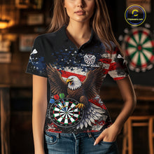 Load image into Gallery viewer, Grunge American Flag Eagle Darts Shirt For Women Custom Patriotic Darts Team Jersey Polo &amp; 1/4 Zip TDM6002