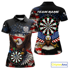 Load image into Gallery viewer, Grunge American Flag Eagle Darts Shirt For Women Custom Patriotic Darts Team Jersey Polo &amp; 1/4 Zip TDM6002