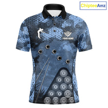 Load image into Gallery viewer, Blue Camo 8 Ball Billiard Shirt For Men Custom Pool Team Shirt, Billiard Jersey Polo &amp; 1/4 Zip TDM6008