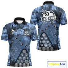 Load image into Gallery viewer, Blue Camo 8 Ball Billiard Shirt For Men Custom Pool Team Shirt, Billiard Jersey Polo &amp; 1/4 Zip TDM6008