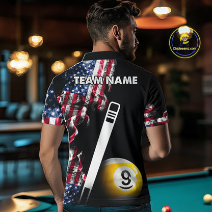 US Flag Smoke 8 Ball 9 Ball Billiard Shirt For Men Custom Patriotic Pool Team Jersey Polo, 1/4 Zip TDM6011