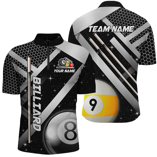 Custom Black Jersey Billiard 8 Ball & 9 Ball Men Quarter-Zip Shirt, Unique Billiard Uniform TDM1370