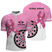 Load image into Gallery viewer, Pink Glitter Ribbon Dartboard Breast Cancer Awareness Darts Shirts For Men Custom Darts Jersey TDM1579