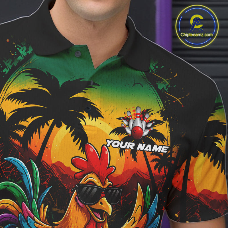 Funny Chicken Sunset Tropical Bowling Jersey For Men Custom Bowling Team Shirts Polo & 1/4 Zip TDM6458