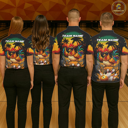 Funny Chicken Sunset Tropical Bowling Jersey For Men Custom Bowling Team Shirts Polo & 1/4 Zip TDM6458
