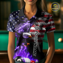 Load image into Gallery viewer, Purple Flame American Flag Eagle Billiard Shirts For Women Custom Pool Team Jersey Polo &amp; Quarter Zip TDM6679