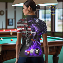 Load image into Gallery viewer, Purple Flame American Flag Eagle Billiard Shirts For Women Custom Pool Team Jersey Polo &amp; Quarter Zip TDM6679