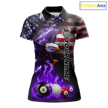Load image into Gallery viewer, Purple Flame American Flag Eagle Billiard Shirts For Women Custom Pool Team Jersey Polo &amp; Quarter Zip TDM6679