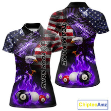 Load image into Gallery viewer, Purple Flame American Flag Eagle Billiard Shirts For Women Custom Pool Team Jersey Polo &amp; Quarter Zip TDM6679