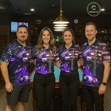 Load image into Gallery viewer, Purple Flame American Flag Eagle Billiard Shirts For Women Custom Pool Team Jersey Polo &amp; Quarter Zip TDM6679