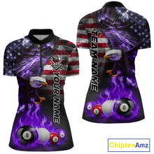 Load image into Gallery viewer, Purple Flame American Flag Eagle Billiard Shirts For Women Custom Pool Team Jersey Polo &amp; Quarter Zip TDM6679