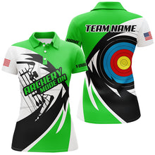 Load image into Gallery viewer, Personalized Green Archery Jerseys Women Polo &amp; Quarter-Zip Shirts Custom Archery Bow Shirts TDM1951