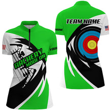 Load image into Gallery viewer, Personalized Green Archery Jerseys Women Polo &amp; Quarter-Zip Shirts Custom Archery Bow Shirts TDM1951
