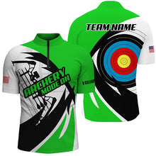 Load image into Gallery viewer, Personalized Green Archery Jerseys Men Polo &amp; Quarter-Zip Shirts Custom Archery Bow Shirts TDM1951