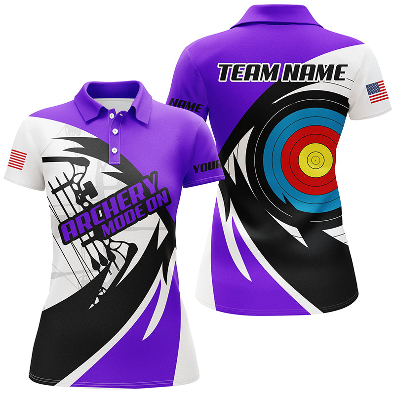 Personalized Purple Archery Jerseys Women Polo & Quarter-Zip Shirts Custom Archery Bow Shirts TDM1952