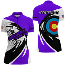 Load image into Gallery viewer, Personalized Purple Archery Jerseys Women Polo &amp; Quarter-Zip Shirts Custom Archery Bow Shirts TDM1952
