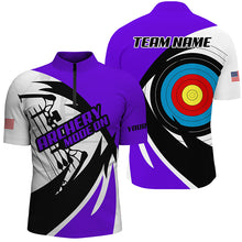 Load image into Gallery viewer, Personalized Purple Archery Jerseys Men Polo &amp; Quarter-Zip Shirts Custom Archery Bow Shirts  TDM1952