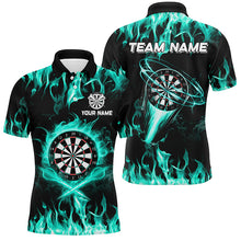 Load image into Gallery viewer, Turquoise 3D Printed Fire Flame Darts Shirts For Men Custom Lightning Darts League Team Jerseys TDM2661