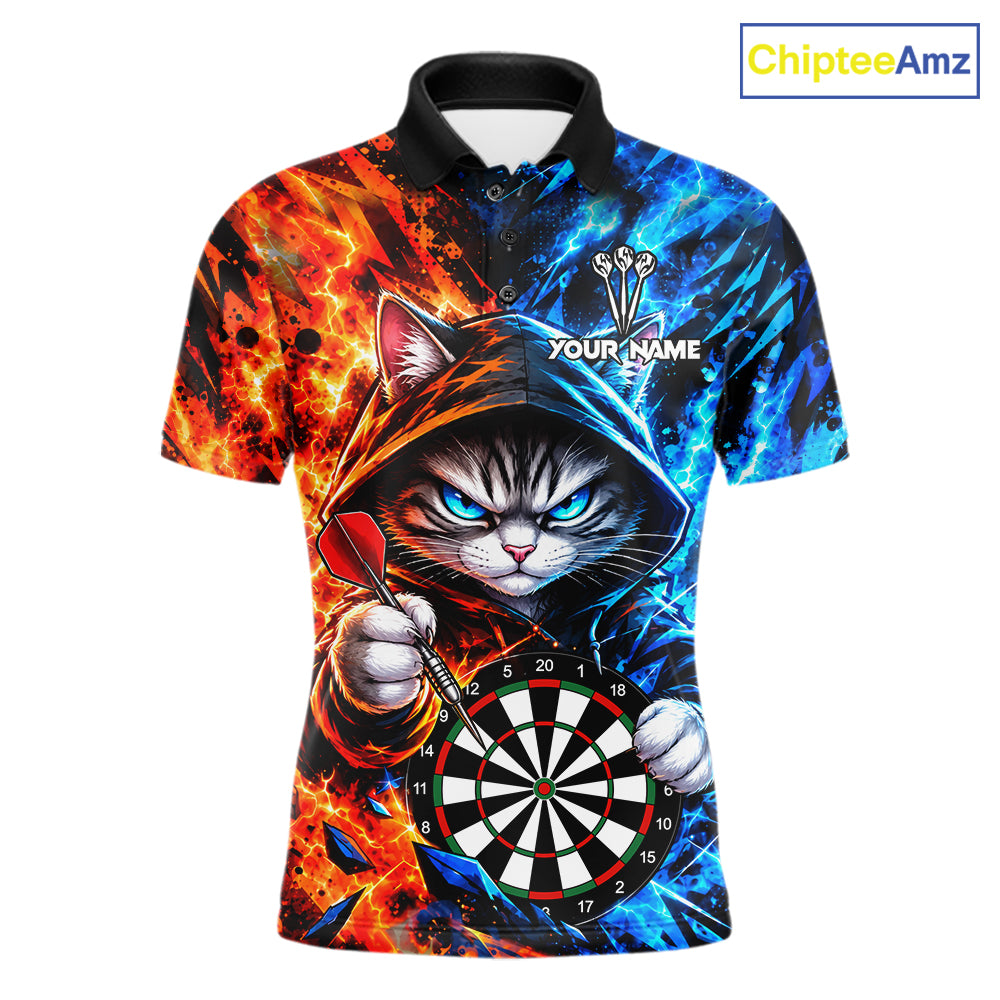 Custom Fire And Ice Funny Cat Darts Shirts For Men Personalized Darts Team Jersey Polo & 1/4 Zip TDM8084