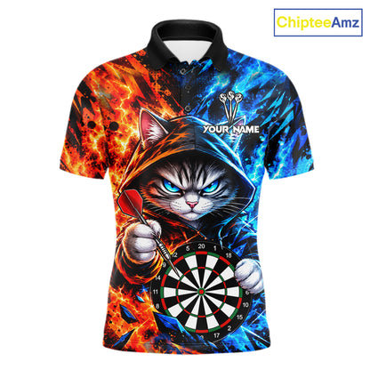 Custom Fire And Ice Funny Cat Darts Shirts For Men Personalized Darts Team Jersey Polo & 1/4 Zip TDM8084