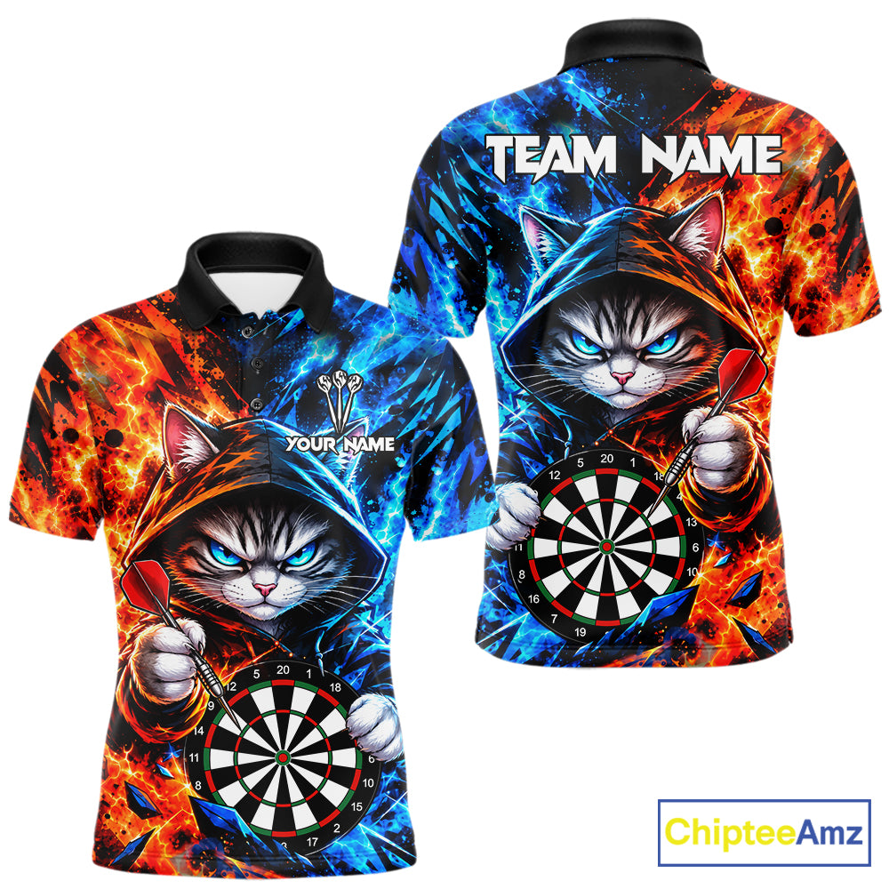 Custom Fire And Ice Funny Cat Darts Shirts For Men Personalized Darts Team Jersey Polo & 1/4 Zip TDM8084