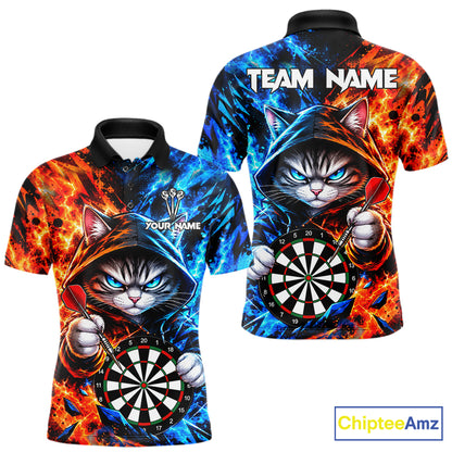 Custom Fire And Ice Funny Cat Darts Shirts For Men Personalized Darts Team Jersey Polo & 1/4 Zip TDM8084