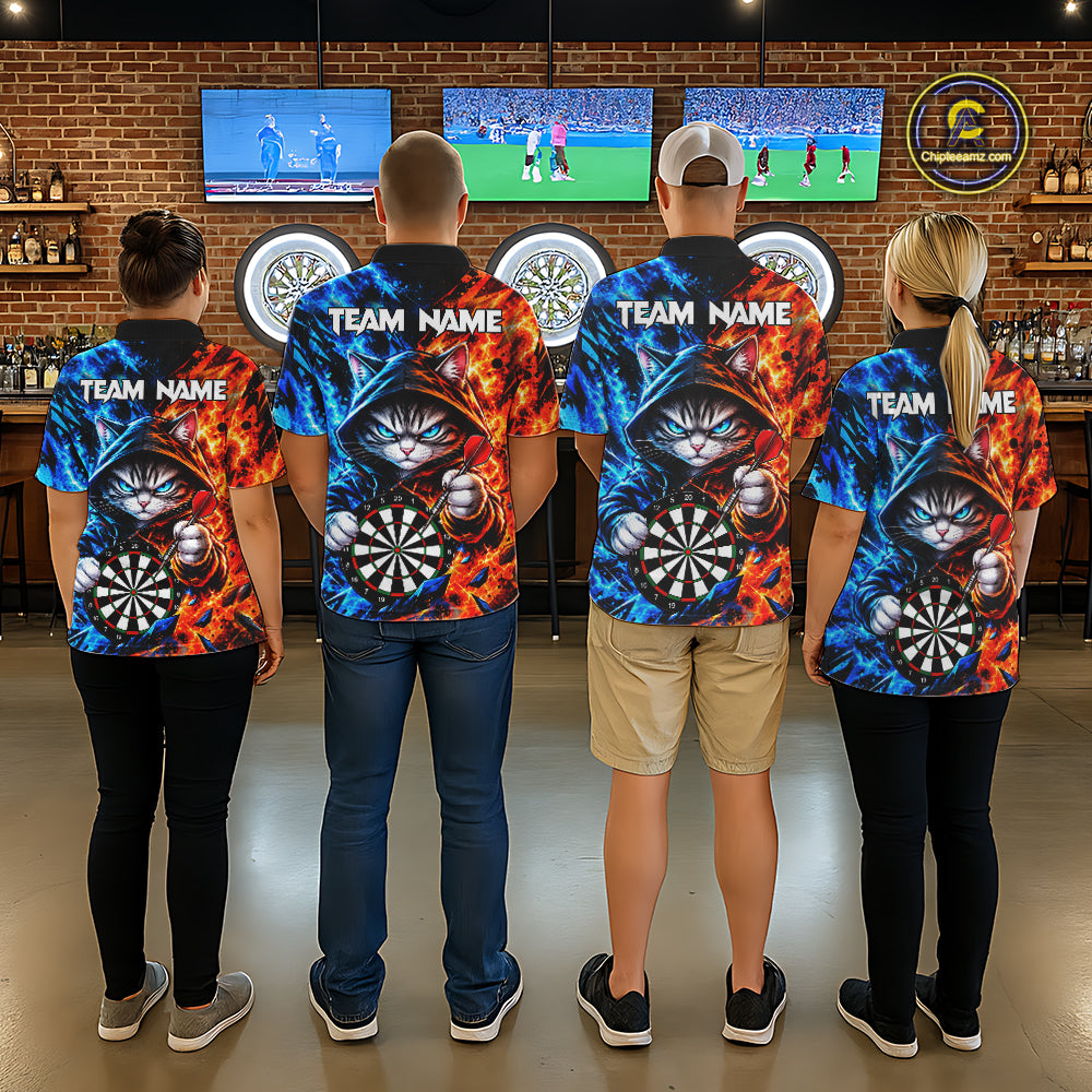 Custom Fire And Ice Funny Cat Darts Shirts For Women Personalized Darts Team Jersey Polo & 1/4 Zip TDM8084