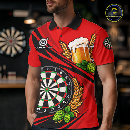 Personalized Red Funny Beer Darts Shirts For Men Custom Drinking Darts Team Jersey Polo & 1/4 Zip TDM8091