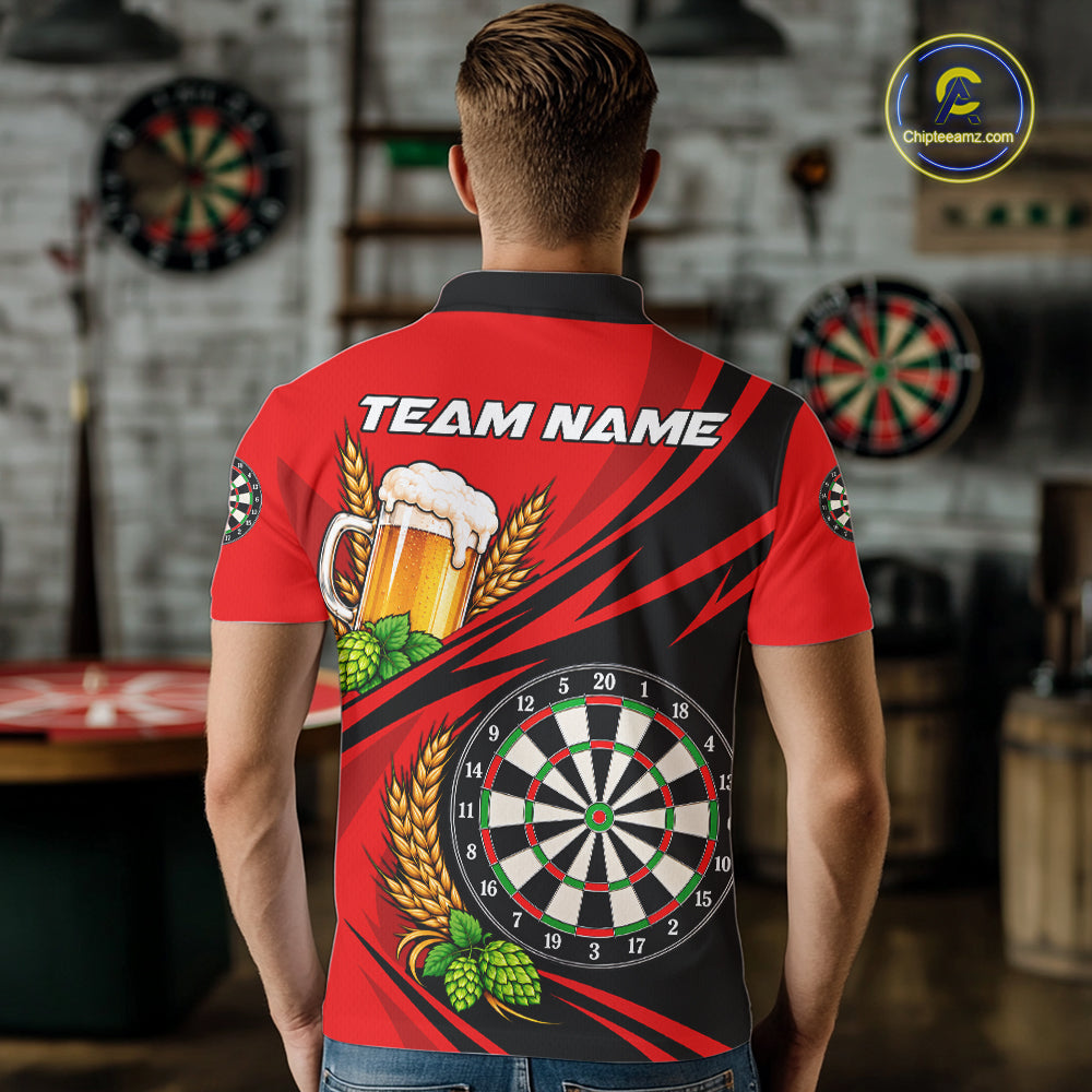 Personalized Red Funny Beer Darts Shirts For Men Custom Drinking Darts Team Jersey Polo & 1/4 Zip TDM8091