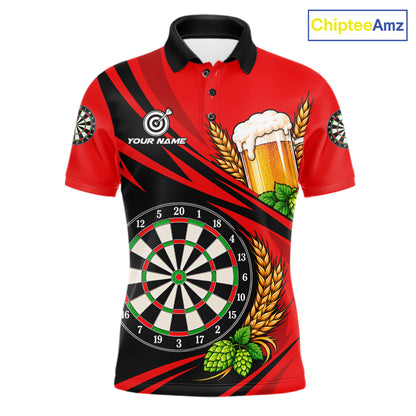 Personalized Red Funny Beer Darts Shirts For Men Custom Drinking Darts Team Jersey Polo & 1/4 Zip TDM8091