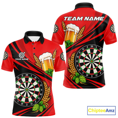 Personalized Red Funny Beer Darts Shirts For Men Custom Drinking Darts Team Jersey Polo & 1/4 Zip TDM8091