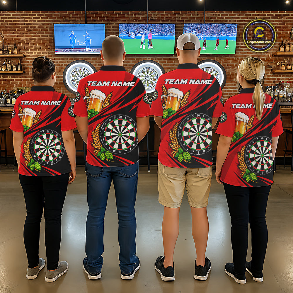 Personalized Red Funny Beer Darts Shirts For Men Custom Drinking Darts Team Jersey Polo & 1/4 Zip TDM8091